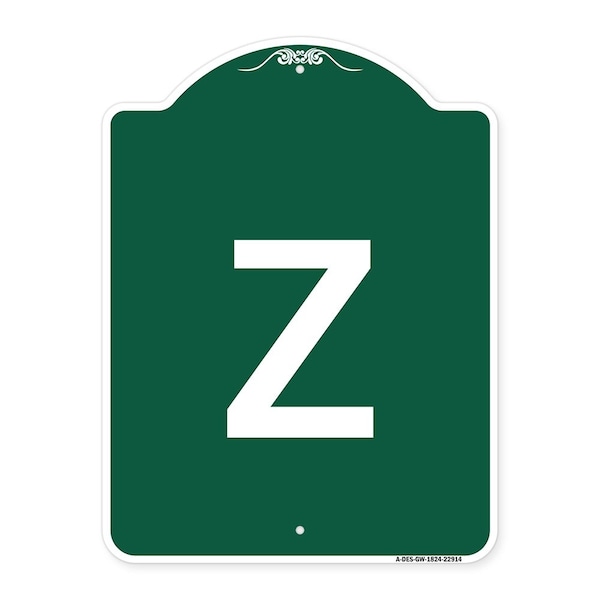 Signmission Designer Series Sign-Sign W/ Letter Z, Green & White Aluminum Sign, 18" x 24", GW-1824-22914 A-DES-GW-1824-22914 - main